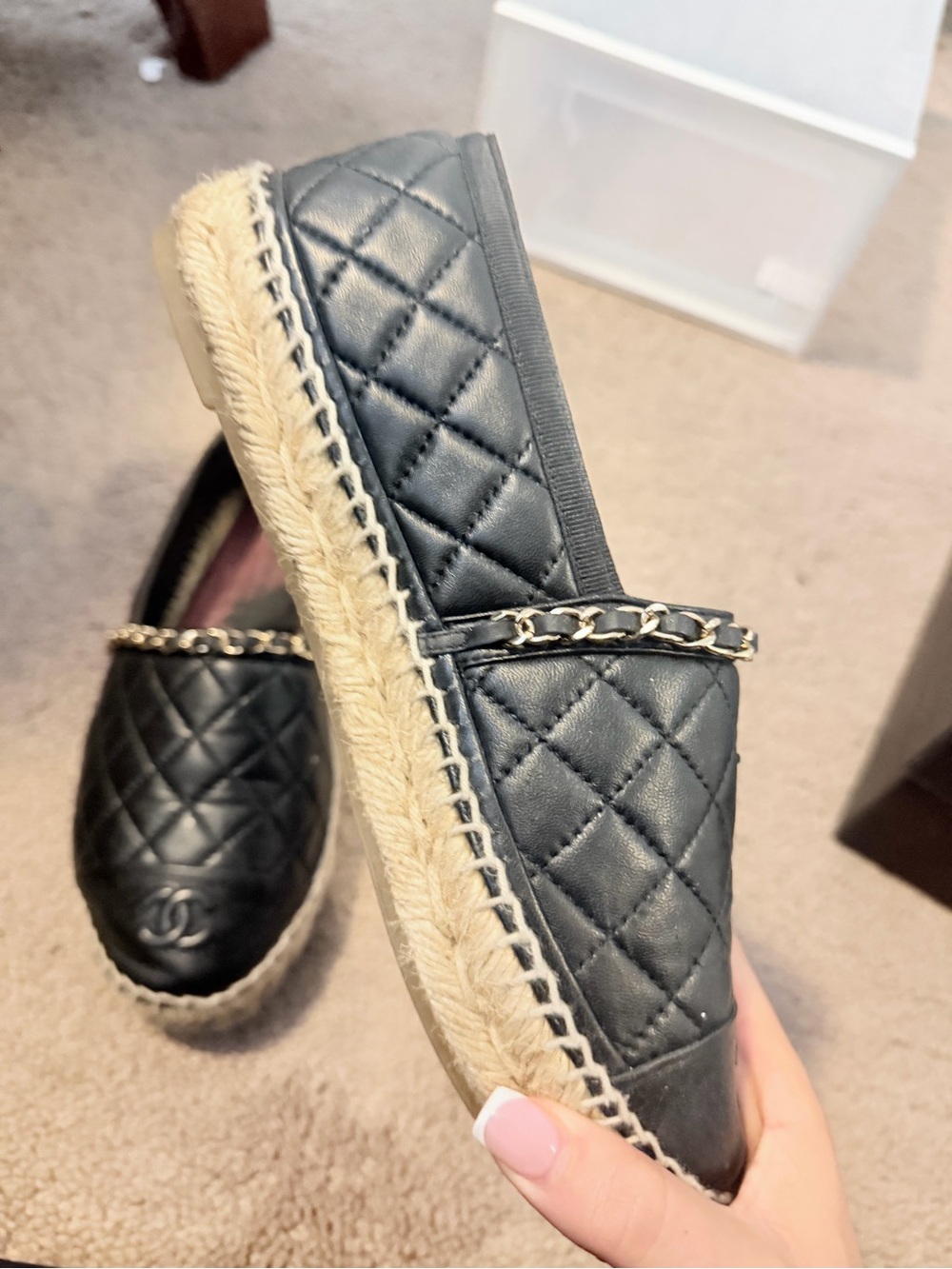 Chanel Quilted Black Leather Espadrilles - Picture 2 of 9